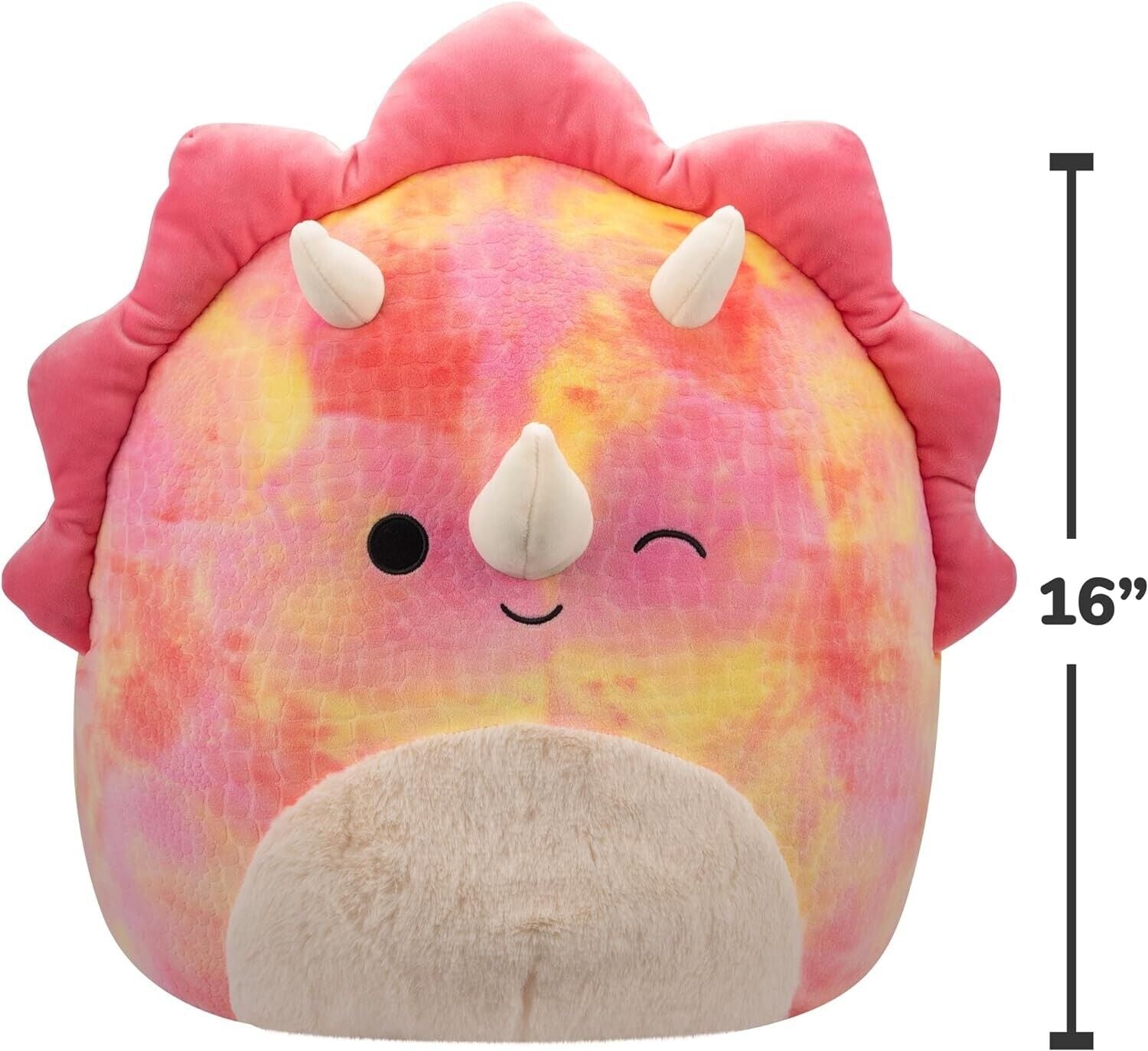 Squishmallows SQCR05478 16-Inch-Trinity The Winking Pink Tie-Dye Triceratops