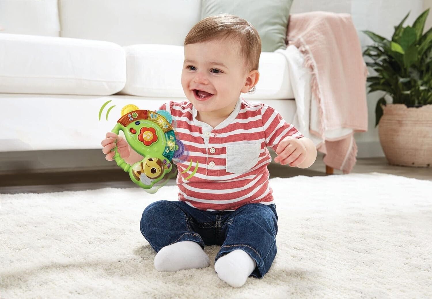 VTech Baby Shaking Sounds Tambourine, Sensory Toy with Lights, Music, Colours,
