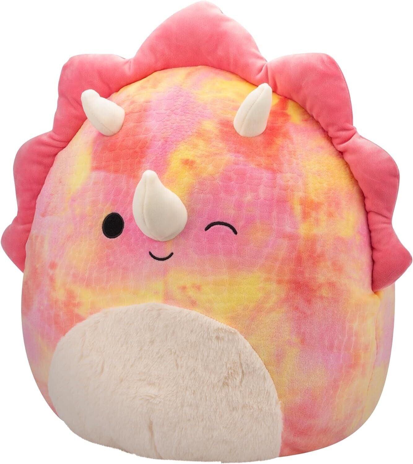 Squishmallows SQCR05478 16-Inch-Trinity The Winking Pink Tie-Dye Triceratops