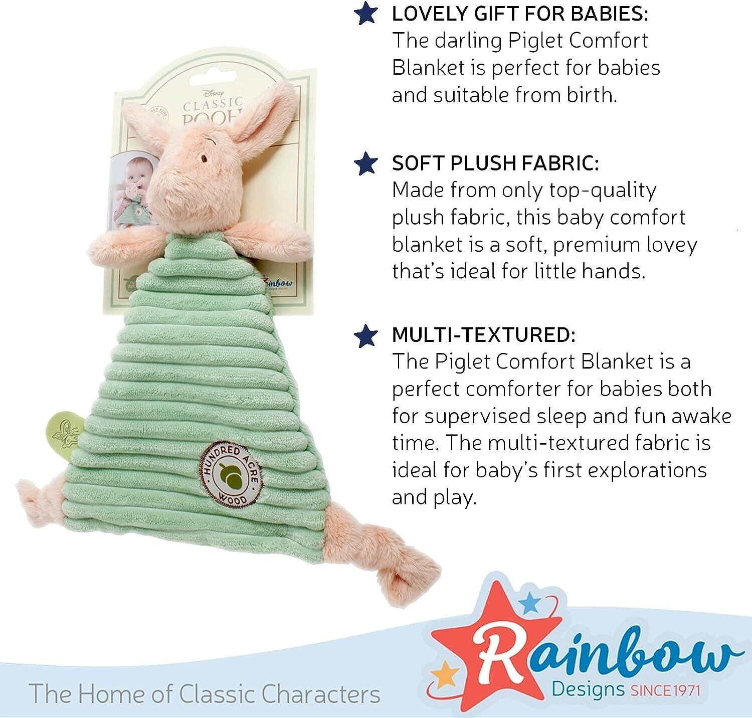 Rainbow Designs CLASSIC PIGLET COMFORT BLANKET