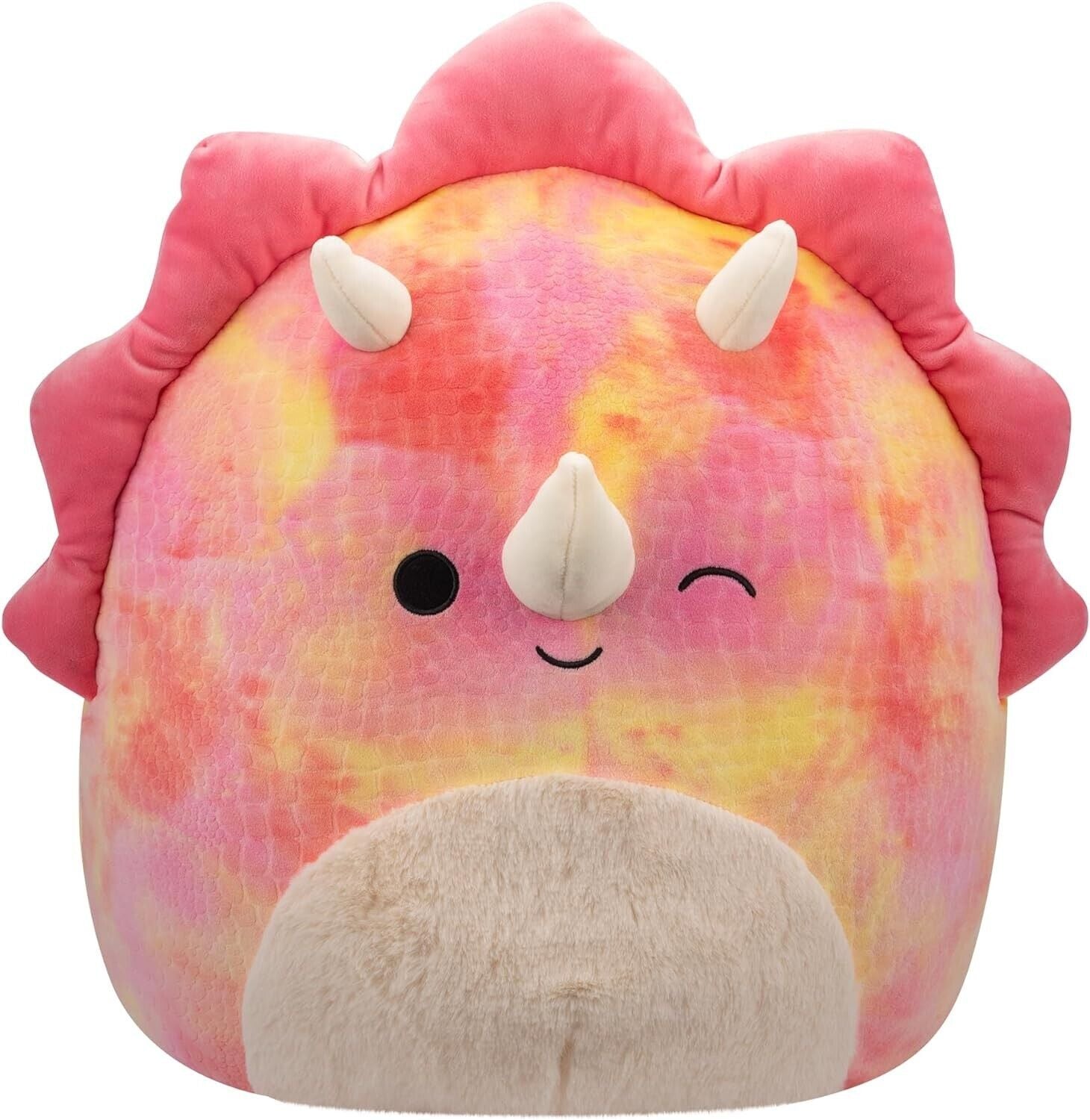 Squishmallows SQCR05478 16-Inch-Trinity The Winking Pink Tie-Dye Triceratops