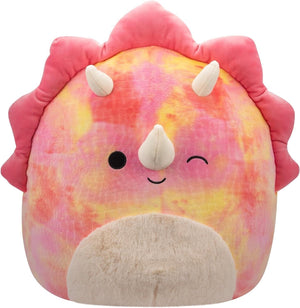 Squishmallows SQCR05478 16-Inch-Trinity The Winking Pink Tie-Dye Triceratops