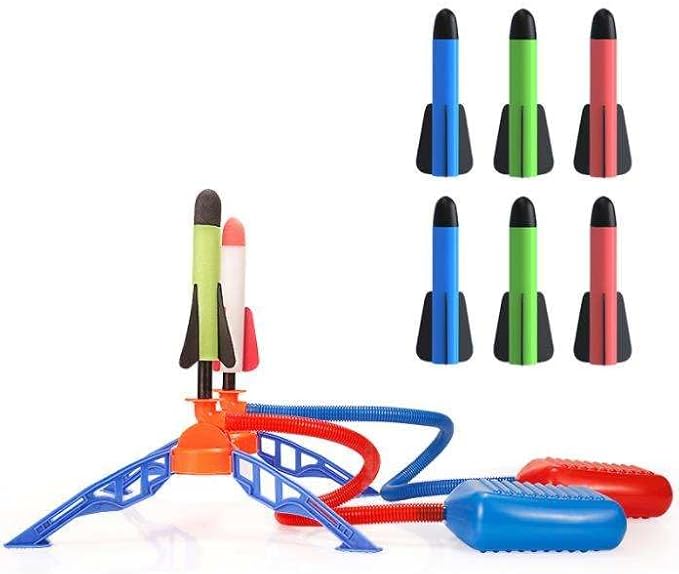 MAD 4 TOYS Kids Foam Rocket Launcher with Light – Air Pump Stomp Rocket Toy for Boys & Girls – Outdoor Jump & Launch Game for Backyard, Park & Playground – Safe Soft Rockets, STEM Learning Fun
