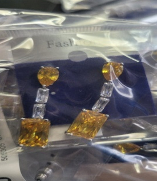 Yellow Multi Baugette Stones Link Drop Earring