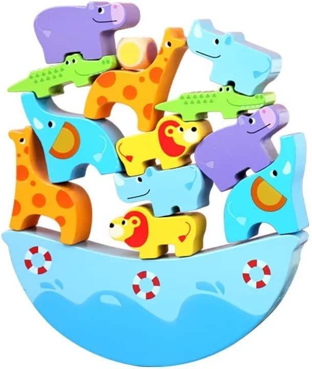 TOY LAB Wooden Animal Stacking Blocks - Montessori Educational Toy for Toddlers, Enhances Motor Skills & Creativity, Safe Non-Toxic Design, Perfect for Ages 2-6