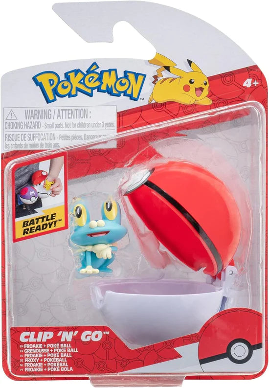 Pokémon Clip N Go Pokeball Toy And Nest Ball with battle Figurine Jazwares - Froakie