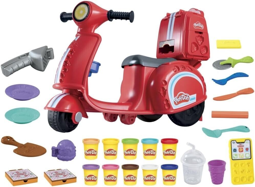 Play Doh Pizza Delivery Scooter Playset Large Ride On Play Food Preschool Toy