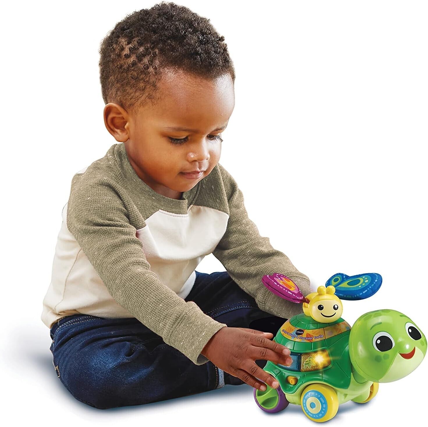 VTech 2-in-1 Push & Discover Turtle, Baby Walker with Sounds, Music and Phrases,