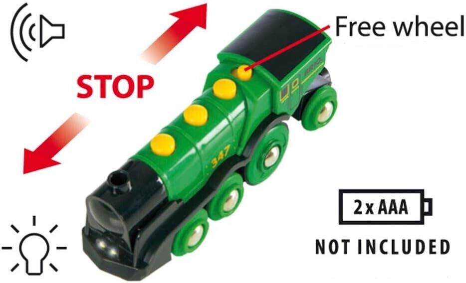 BRIO Big Green Locomotive Battery Powered Toy Train for Kids Age 3 Years Up - Ra