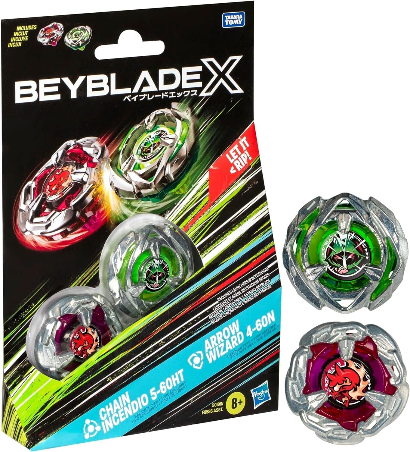 Beyblade X Chain Incendio 5-60HT and Arrow Wizard 4-60N Top Dual Pack Set