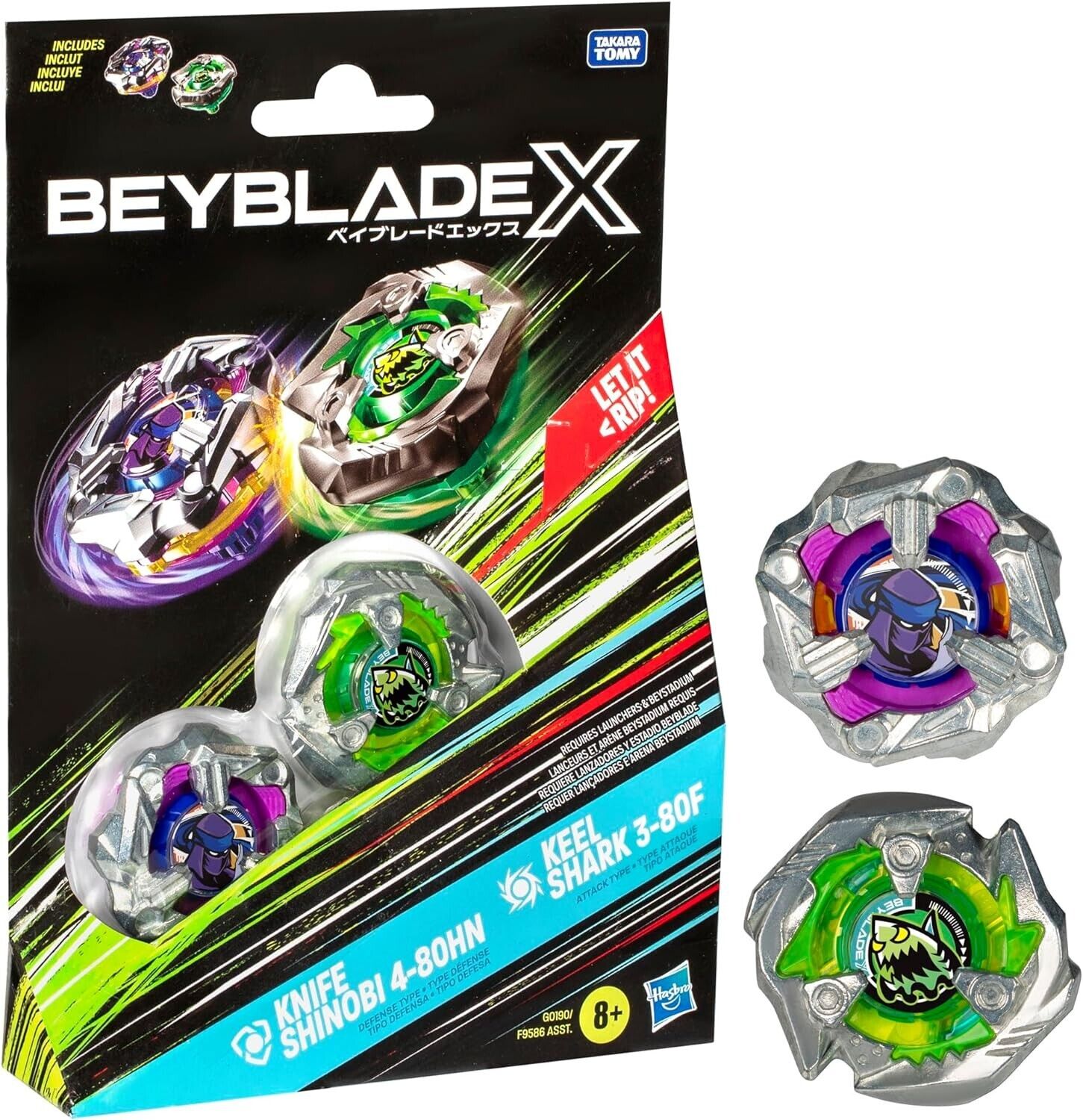 Beyblade X Knife Shinobi 4-80HN and Keel Shark 3-80F Top Dual Pack Set