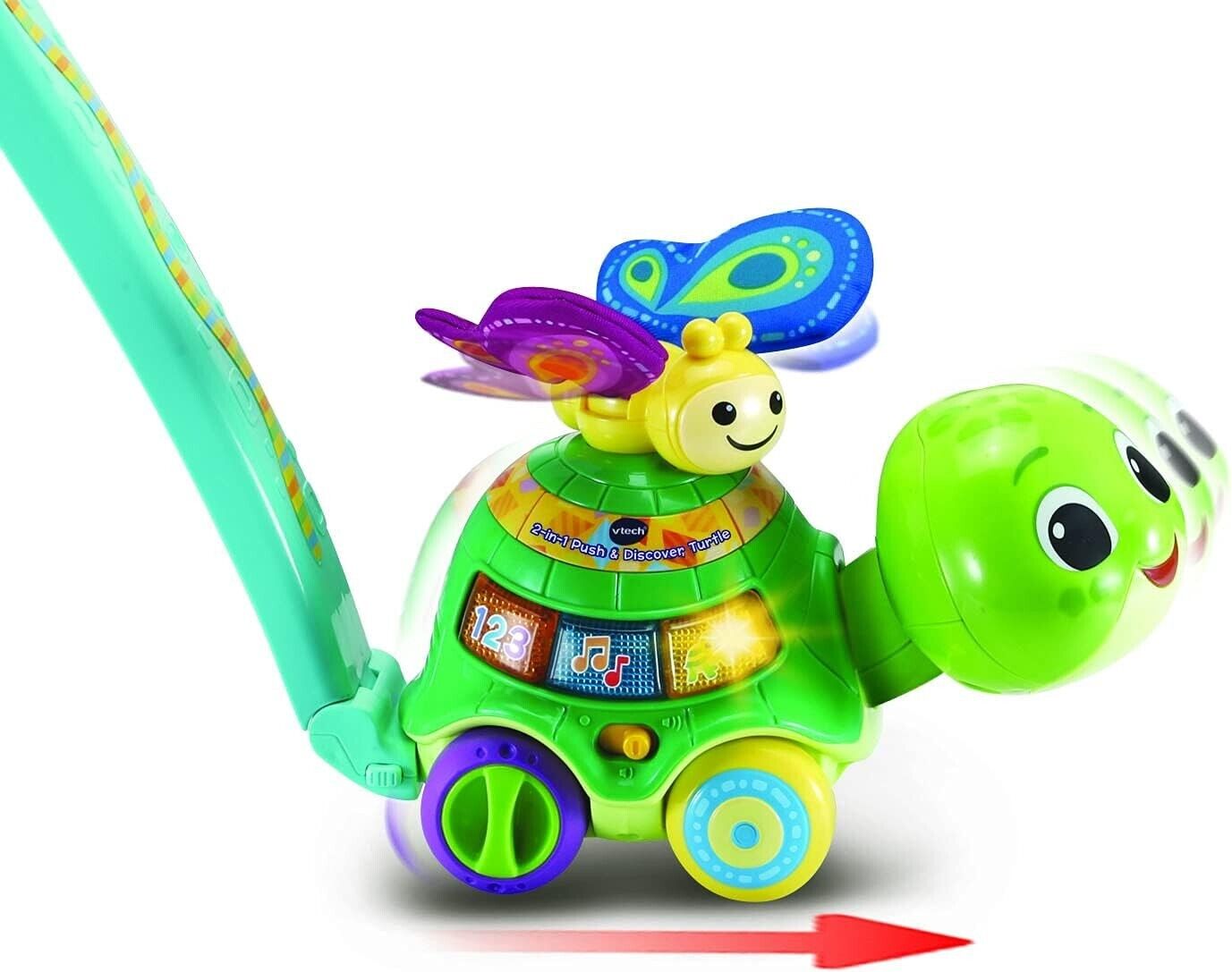 VTech 2-in-1 Push & Discover Turtle, Baby Walker with Sounds, Music and Phrases,