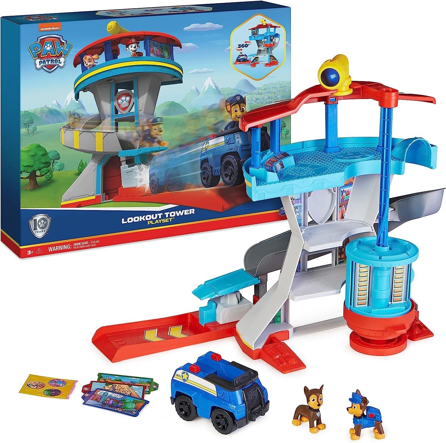 Paw Patrol Lookout Tower Playset with Toy Car Launcher, 2 Chase Action Figures,