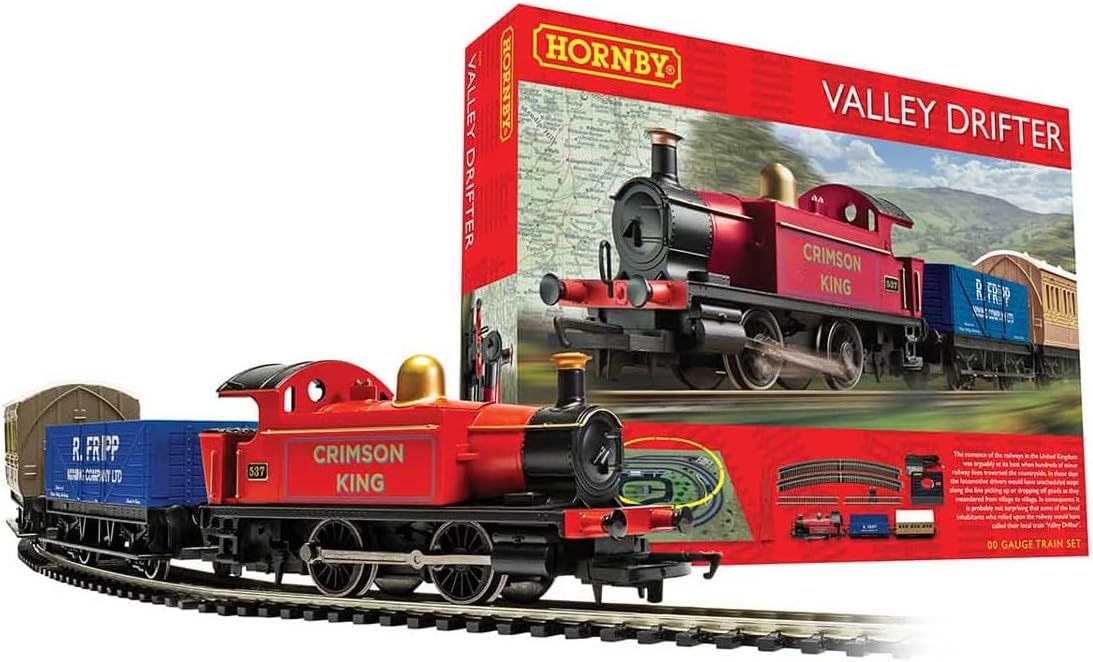 Hornby R1270M Valley Drifter Train Set - Analogue OO Gauge Model Railway, Includes: 1x 0-4-0 Steam Locomotive, Open Wagon, 4 wheel Coach & Track - Starter Electric Model Train Sets - 1:76 Scale