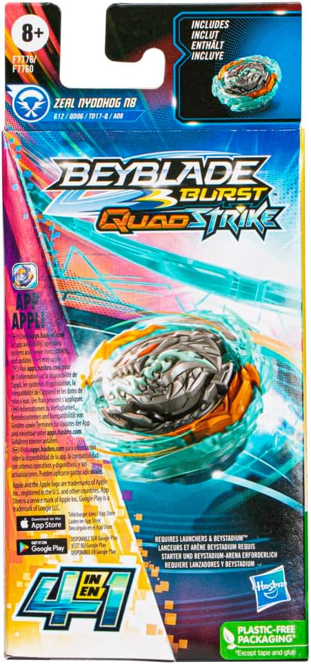 Beyblade Burst QuadStrike, Single Pack Zeal Nyddhog N8, Toy for Children from 8 Years