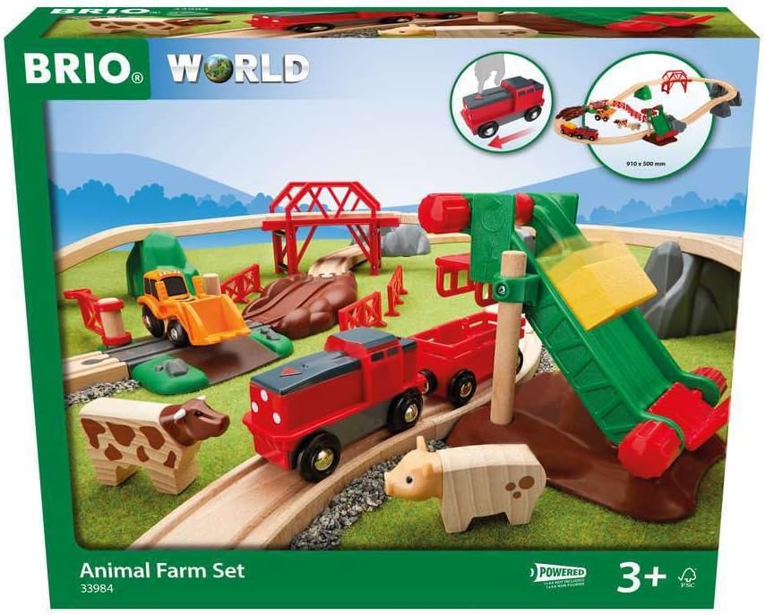 BRIO World Farm Animal Toy Train Set for Kids Age 3 Years Up - Wooden Railway Accessories and Add Ons