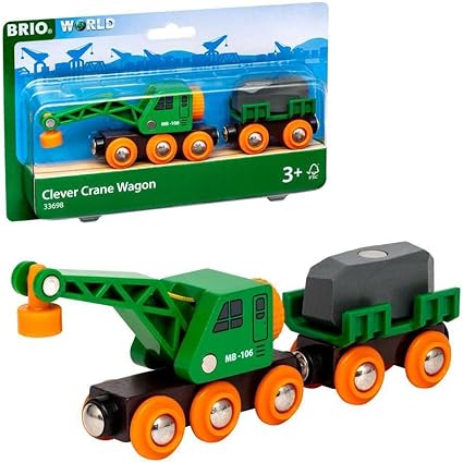 BRIO World Clever Crane Wagon for Kids Age 3 Years Up - Wooden Railway Train Accessories and Add Ons