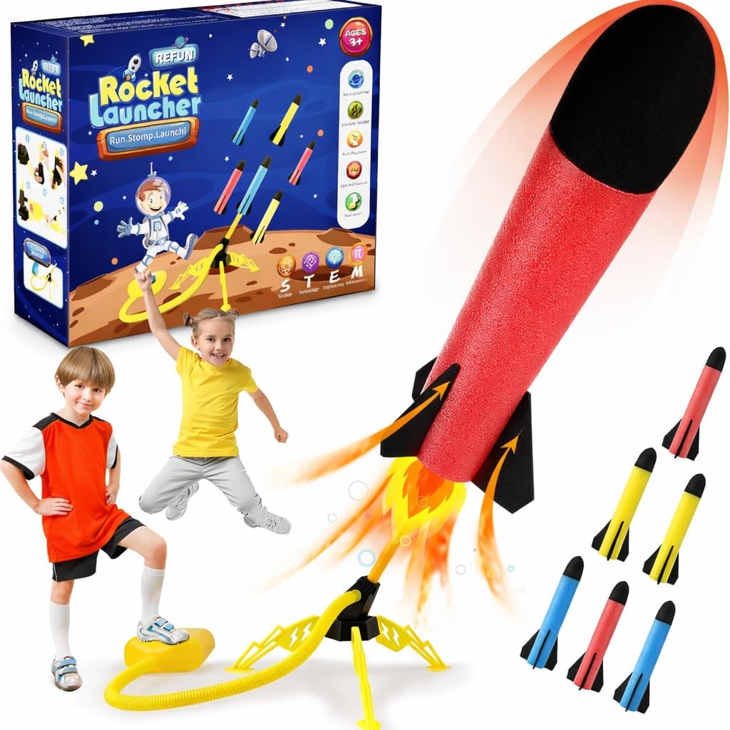 TOY LAB Rocket Launcher for Kids with 6 Foam Rockets - STEM Gift for Boys & Girls Ages 3+ - Christmas Xmas Easter Egg Gifts - Fun Outdoor/Indoor Toy