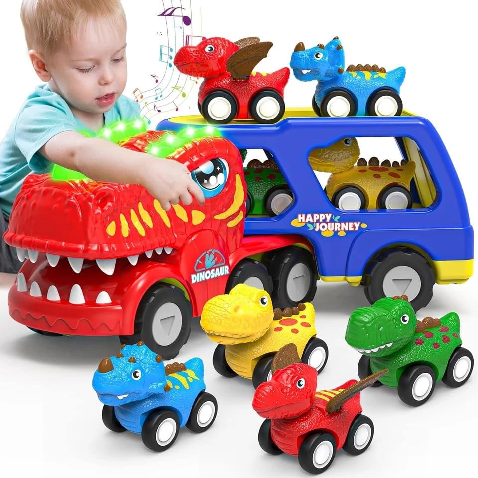 TOY LAB Toddler Truck Toys 5-Pieces Dinosaur Car Toys Monster Truck Pull Back Cars for Boys Girls Age 2 3 4 5 6 Years Old Birthday Gifts