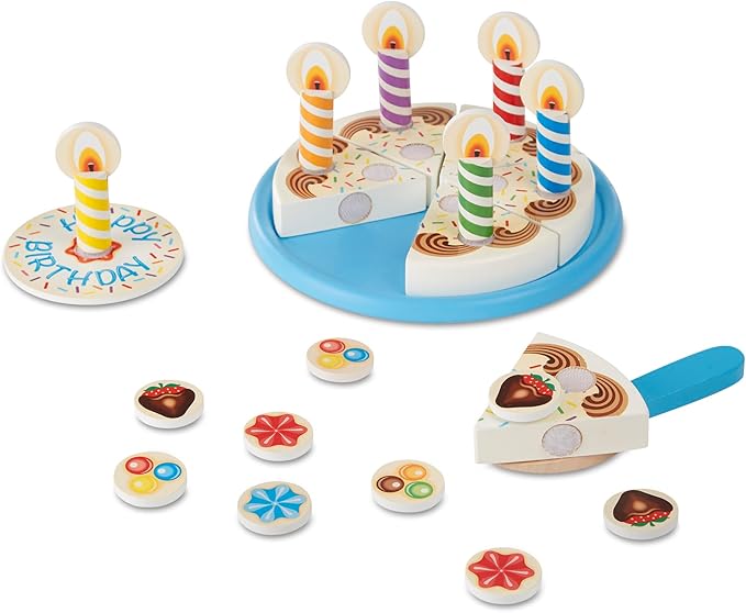 Melissa & Doug Wooden Birthday Cake | Pretend Play | Wooden Play Food Toy for Kids | 3+ | Gift for Boy or Girl