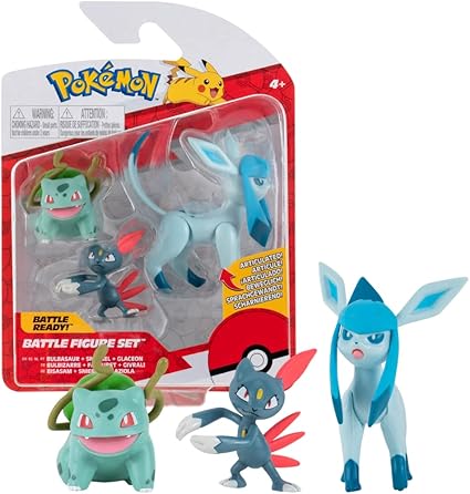 Pokèmon Pokemon PKW0179 3 Pack-Features 2 Bulbasaur, Sneasel & 3-Inch Glaceon Battle Figures-Authentic Details, Multi