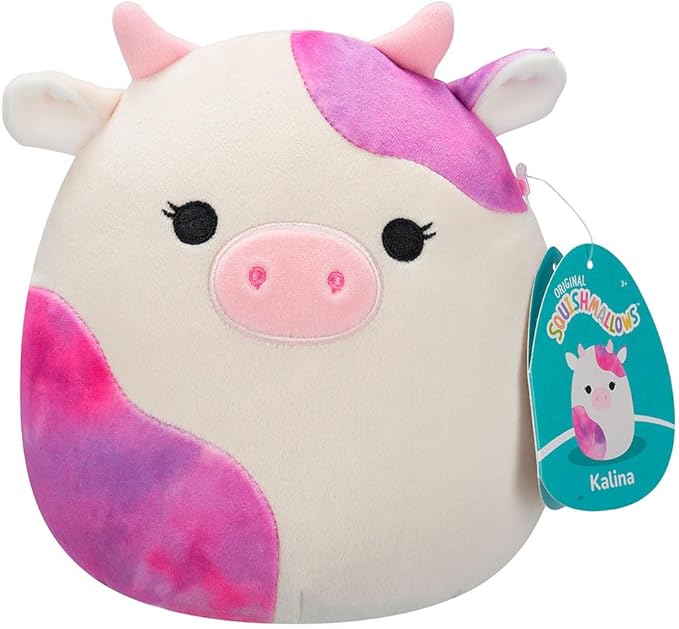 Squishmallows Original 7.5-Inch Kalina the White Cow with Pink Tie-Dye Spots