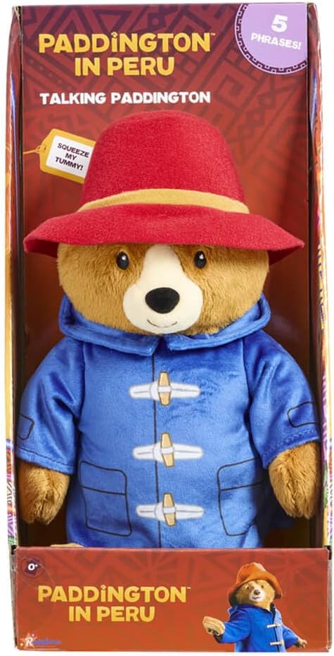 Rainbow Designs Paddington Bear Movie Talking Teddy Bear - Paddington Bear talking toy with 5 Phrases, Red Hat & Blue Duffle Coat - Cuddly Companion for Playtime Adventures