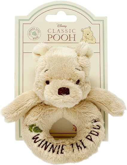 Official Disney Winnie The Pooh Rattle - Soft Pooh Bear Baby Toy by Rainbow Designs