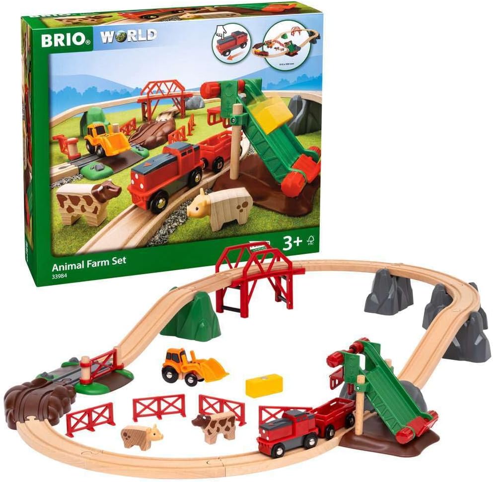 BRIO World Farm Animal Toy Train Set for Kids Age 3 Years Up - Wooden Railway Accessories and Add Ons