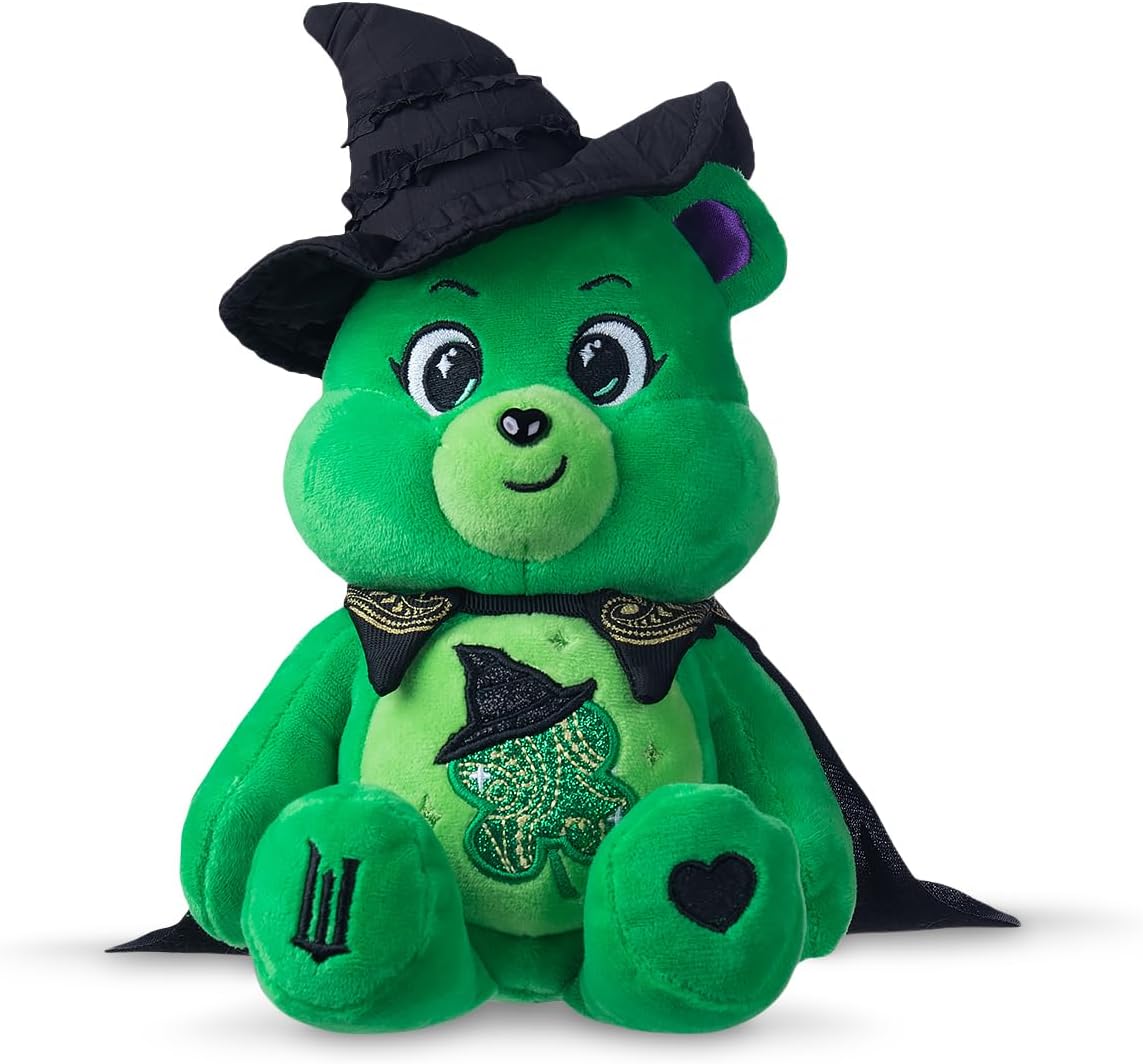 Basic Fun Care Bears x Wicked 22cm Plush – Good Luck Bear as Elphaba – Collectible Soft Toy from the Care Bears x Wicked Collaboration