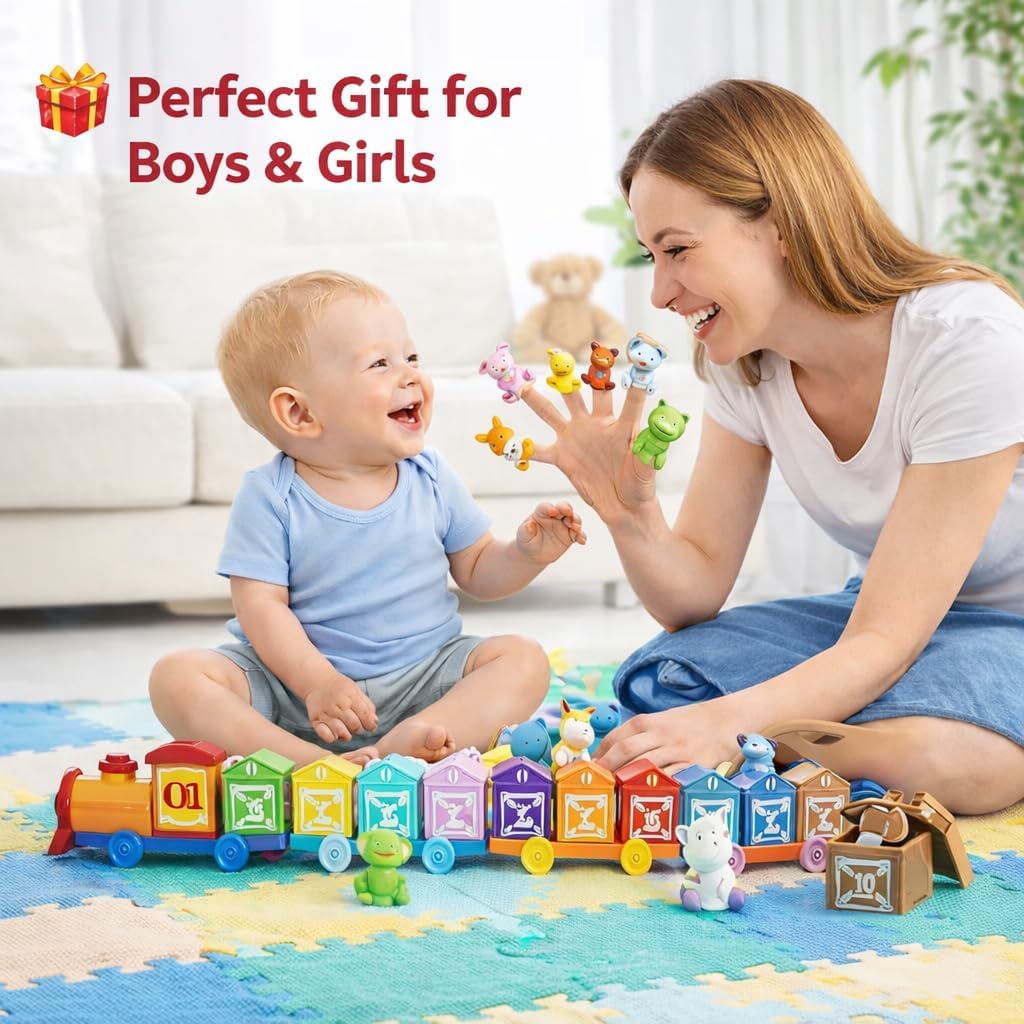 TOY LAB Montessori Learning Toys for Toddlers 2 3 4 Year Old, Farm Animals Dinosaur Train Toys for Counting & Matching & Sorting & Stacking Games, Educational Toys Christmas Birthday Gifts for Boys
