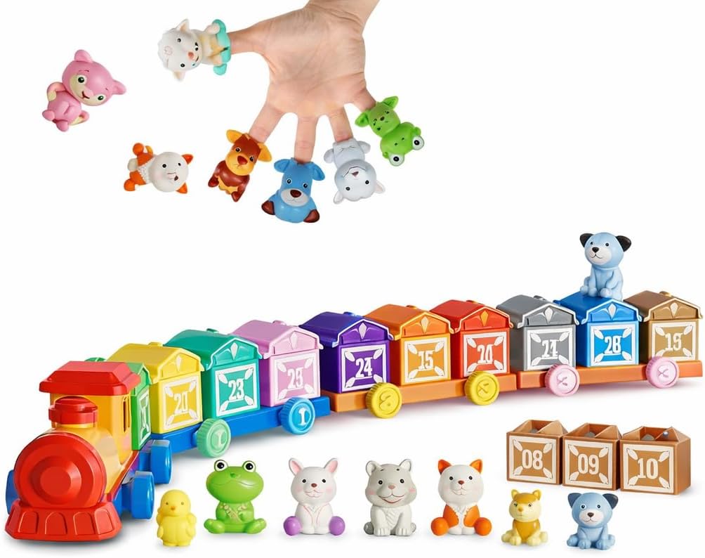 TOY LAB Montessori Learning Toys for Toddlers 2 3 4 Year Old, Farm Animals Dinosaur Train Toys for Counting & Matching & Sorting & Stacking Games, Educational Toys Christmas Birthday Gifts for Boys