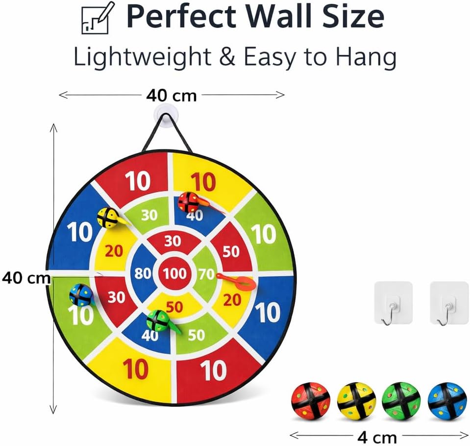 TOY LAB Kids Dart Board Set,Double Sided Dart Board with 12 Sticky Balls,6 Darts,Indoor & Outdoor Party Games Toys Gifts for 3 4 5 6 7 8 9 10 11 12+ Year Old Boys Girls (M023-Kids Dart Board Set)