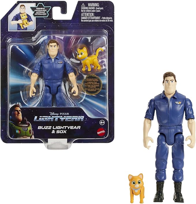 Buzz Lightyear Disney and Pixar Lightyear Buzz Lightyear & Sox Authentic Action Figure; 12 Posable Joints & Robot Cat Sox, Movie Collector Toy Ages 4 Years & Up, HHJ80