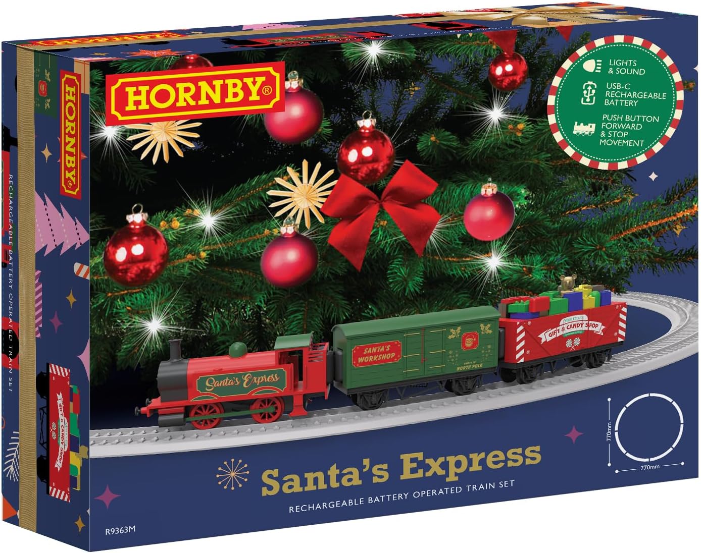Hornby R9363M Santa's Express Christmas Train Set - Analogue OO Gauge 1:76 Scale Model Railway, Steam Trains Gift for Men - Rechargeable, Tree Decoration, Electric Locomotives for Adults