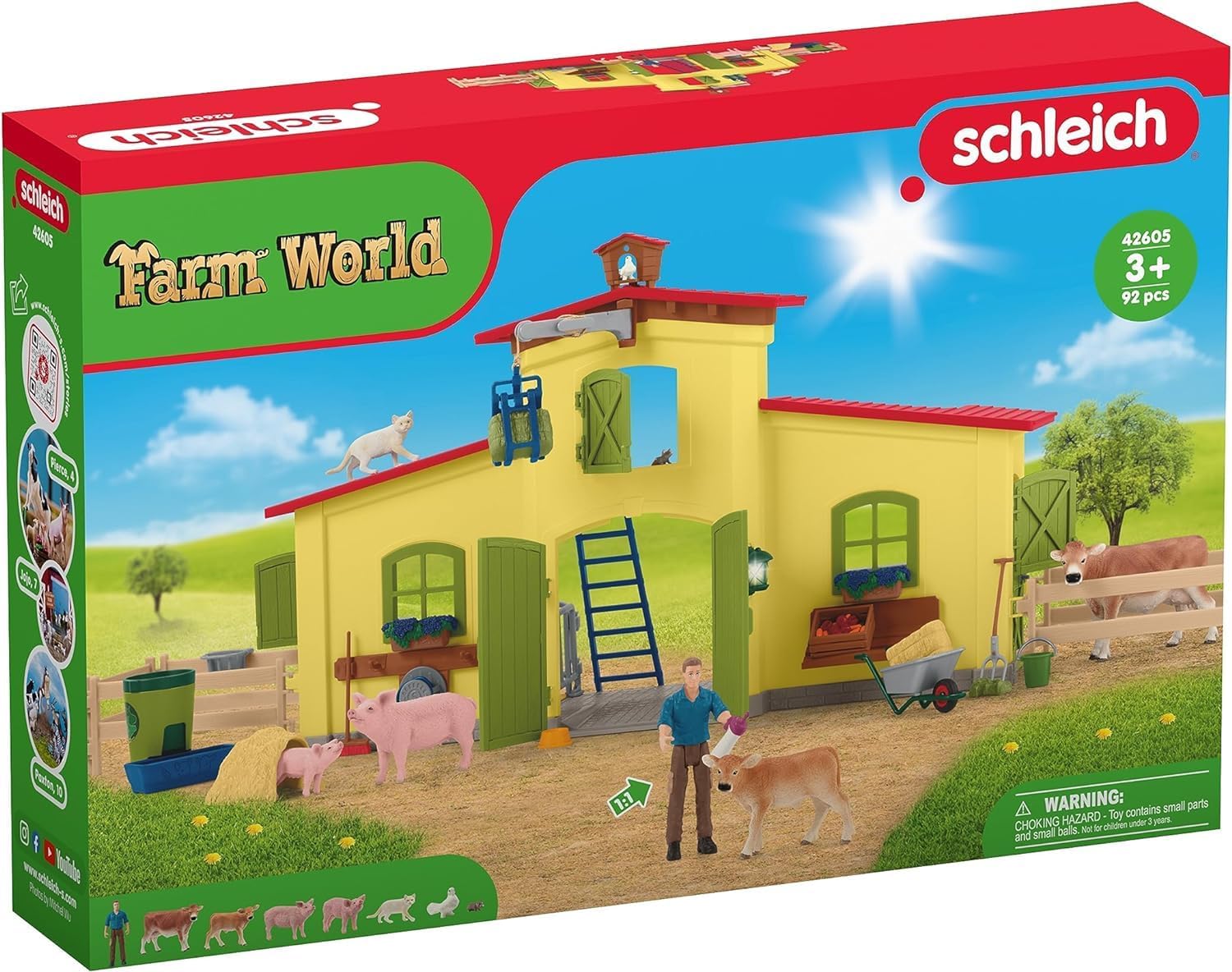 Ensemble de Figurines Animaux de la Ferme avec Accessoires - Coffret Ferme éducative de 92 Pieces avec Vache, Cheval, Cochon et