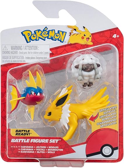 Pokémon 3 Pack-Features 2-Inch Wooloo and Carvanha and 3-Inch Jolteon Battle Figures