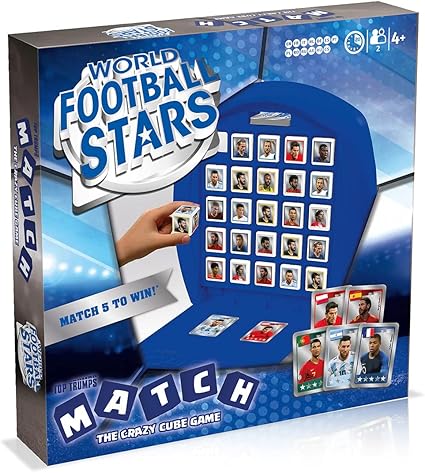 Top Trumps World Football Stars Match The Crazy Cube Game, play with the world’s best football players from Messi, Ronaldo, Neymar and Kane, travel board game, gift and toy for Boys and Girls Aged 4.