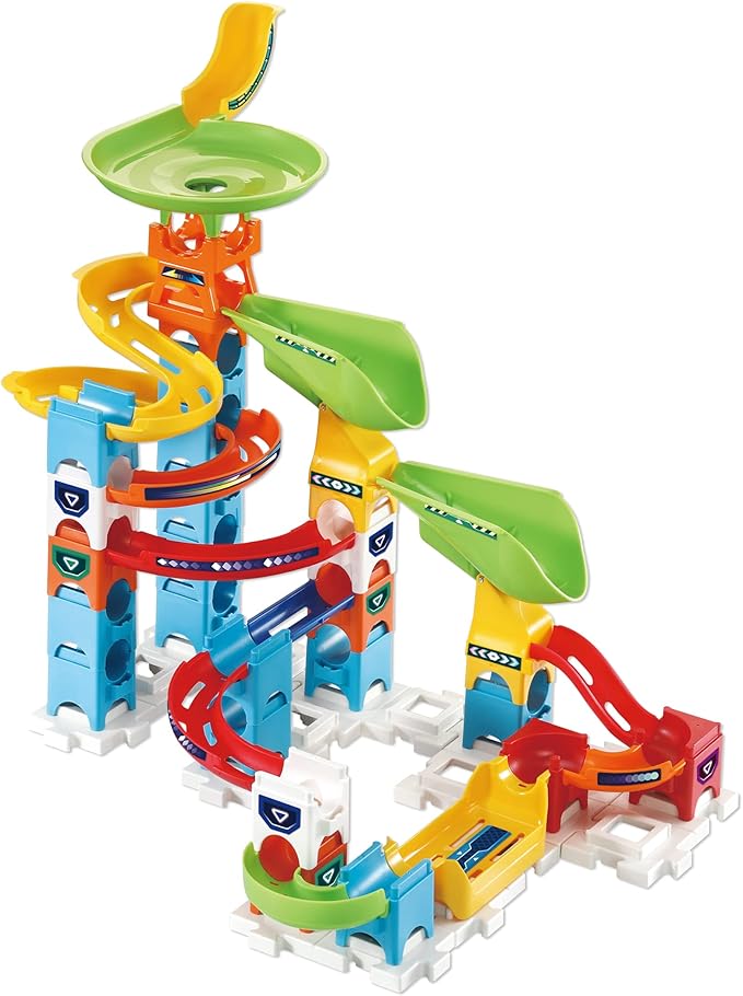VTech 529603 Marble Rush Double Drop Set, Construction Toys Kids With 5 Marbles And 47 Building Pieces, Track Set Boys & Girls, Colour-Coded Building Toy, 4 Years +, English Version