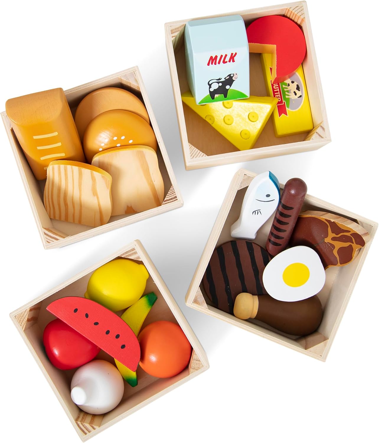 Melissa & Doug Food Groups - Wooden Play Food, The Original (Pretend Play, 21 Hand-Painted Wooden Pieces and 4 Crates, Gift for Girls and Boys - Best for 3, 4, 5, and 6 Year Olds)