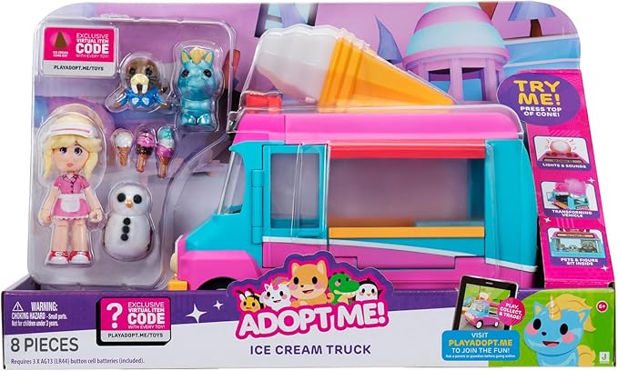 Adopt Me! Ice Cream Truck - Transforming Vehicle with Lights and Sounds - Top Online Game - Exclusive Virtual Item Code Included