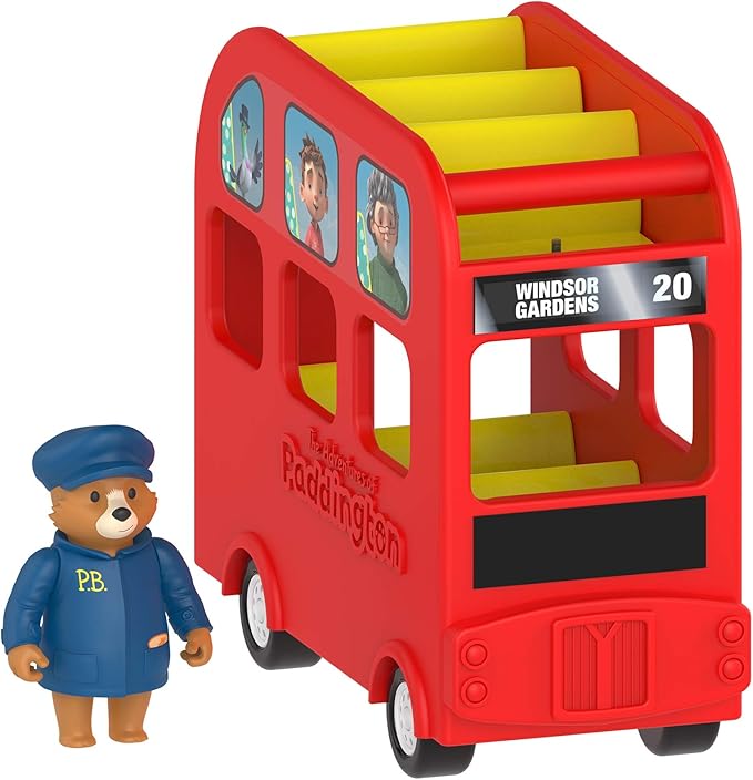 Rainbow Designs Official The Adventures Of Paddington - London Toy Play Bus With Paddington Bear Figure Early Learning and Fun From TV Show, 2 Pieces