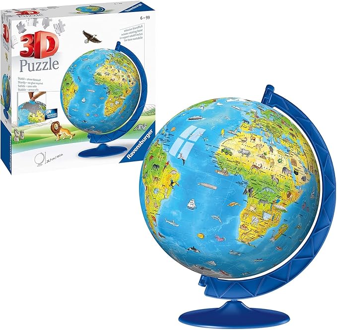 Ravensburger Children's World Globe 3D Jigsaw Puzzle for Kids age 6 Years Up - 180 Pieces - No Glue Required - Educational Gifts for Children
