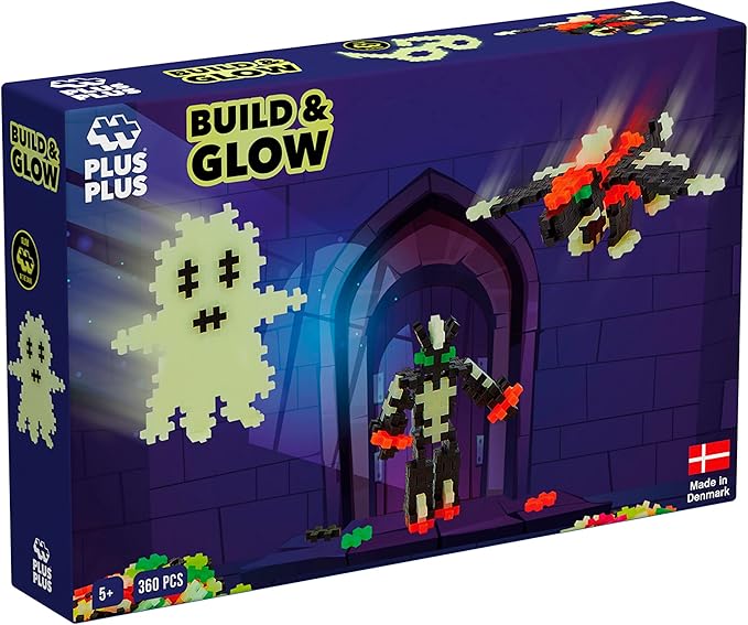 PLUS PLUS Building Blocks Toy - 360 pc Kids Construction Toys, Creative Learning Resources and STEM Play for Home and Travel - Girls and Boys Toys Age 5 Plus - Glow in the Dark 360 Pieces