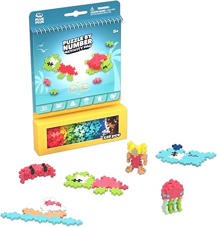 PLUS PLUS Building Blocks Toy - Puzzle by Number Travel Games Activity Book, Kids Construction Toys, Creative Learning Resources and STEM Play - Girls and Boys Toys Age 5 Plus - Ocean