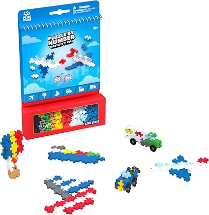 PLUS PLUS Building Blocks Toy - Puzzle by Number Travel Games Activity Book, Kids Construction Toys, Creative Learning Resources and STEM Play - Girls and Boys Toys Age 5 Plus - Transportation