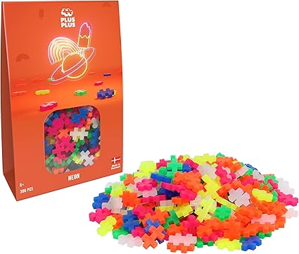 PLUS PLUS Building Blocks Toy - 300 pc Kids Construction Toys, Creative Learning Resources and STEM Play for Home and Travel - Girls and Boys Toys Age 5 Plus - Neon 300 Pieces