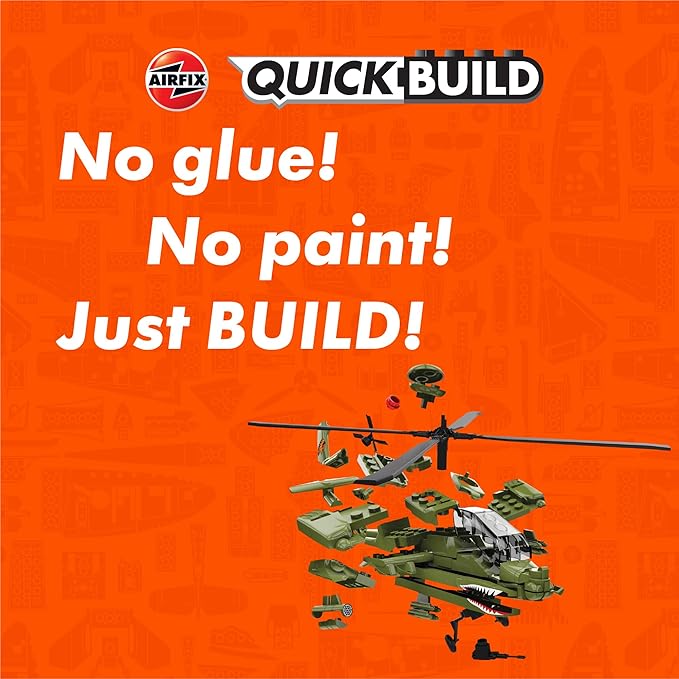 Airfix QUICKBUILD Model Aircraft Kits - J6004 Apache Model Building Kit for Kids 6+, Construction Helicopter Toys for Boys & Girls - Fighter Helicopter & Toy Aeroplane Sets, Plane Enthusiast Gifts