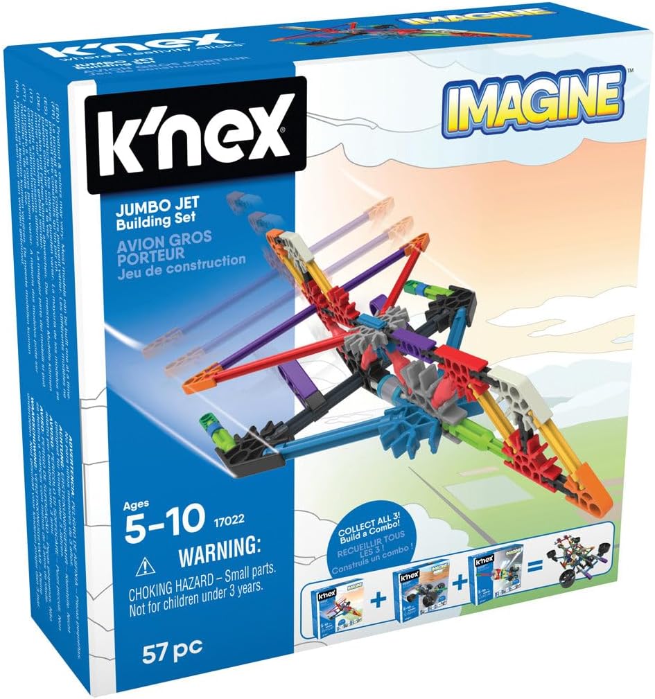 Basic Fun K'NEX | Jumbo Jet Starter Vehicle | Educational Toys for Kids, STEM Learning Kit, 57 Pieces Construction Toy Ages 5 17022