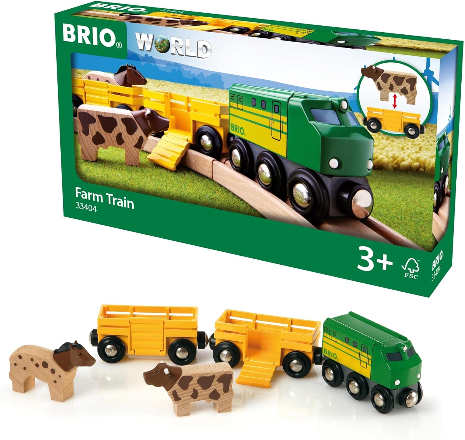 BRIO World Farm Engine Train Toy for Kids Age 3 Years Up - Wooden Railway Add On Accessories